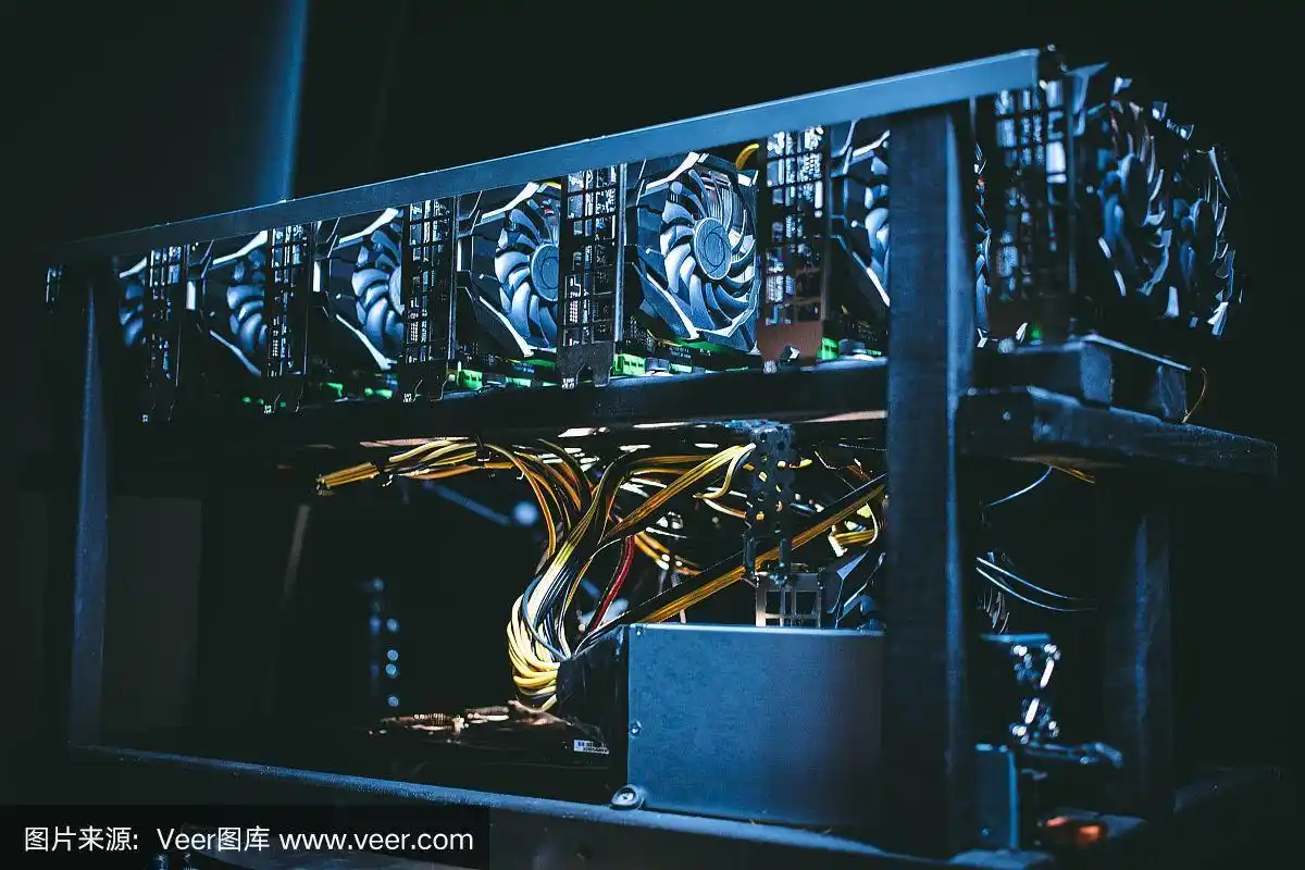 A picture illustrating a mining farm facility, highlighting the density of mining rigs and the sophisticated cooling systems in place.